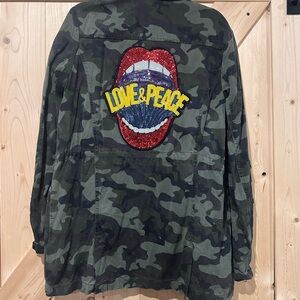 Custom Dear John Camouflage Jacket with sequin Love & Peace Patch